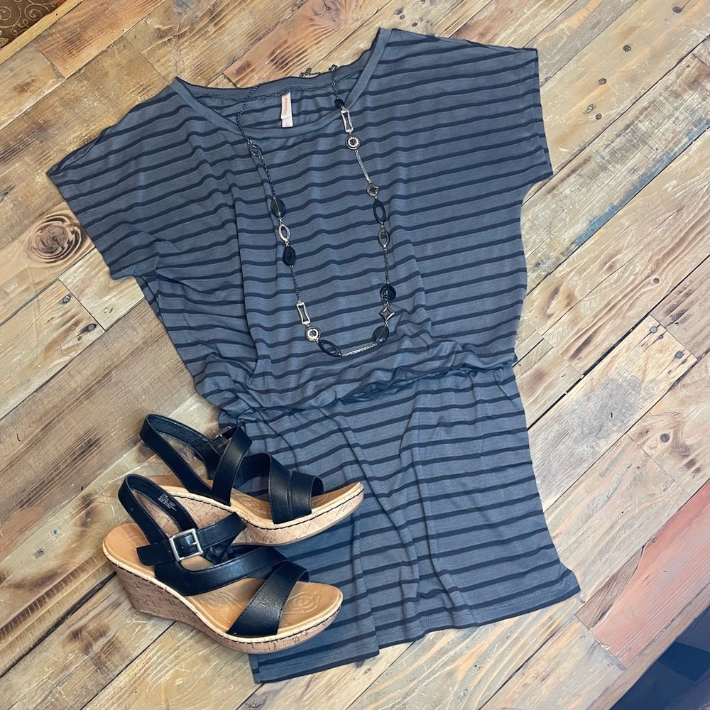 Grey Stripped Xhilaration Blouson Dress | Size L